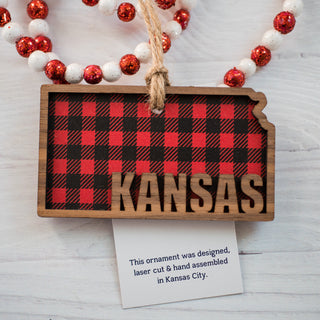 Kansas State Ornament - Red Buffalo Check