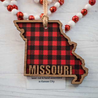 Missouri State Ornament - Red Buffalo Check