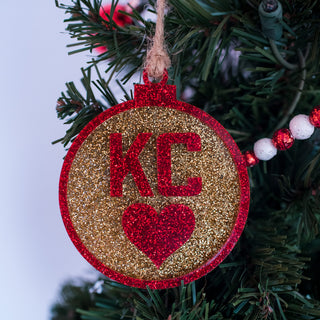 KC Heart Red & Gold Glitter Ornament