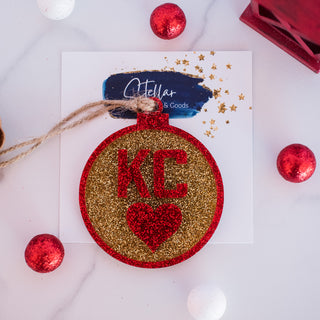KC Heart Red & Gold Glitter Ornament