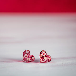 Pink Mirror Floral Heart Studs