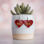 Hand Painted Red Glitter KC Heart Dangles