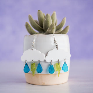 Green & Blue Glitter Rain Cloud Dangles 2