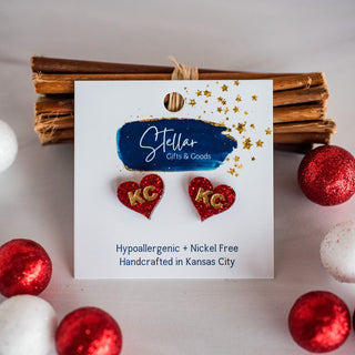 Hand Painted Red Glitter KC Heart Studs