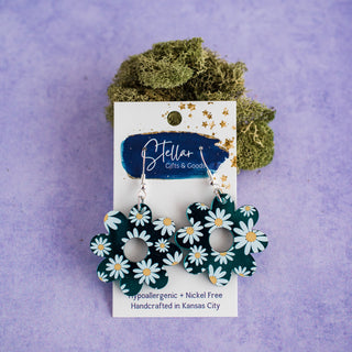 Medium Teal Mirror Daisy Dangles