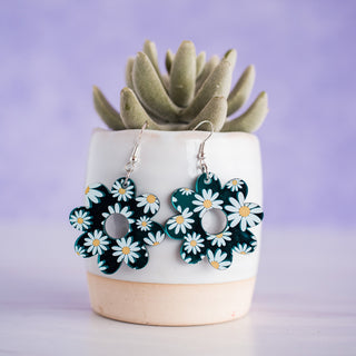 Medium Teal Mirror Daisy Dangles 2