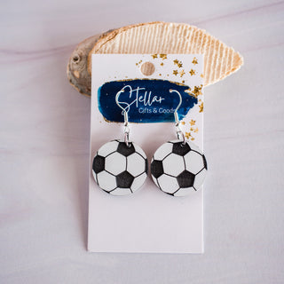 Petite Black & White Acrylic Soccer Dangles