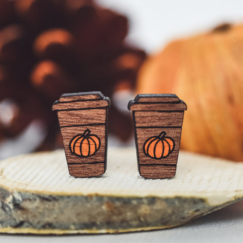 Hand Painted Pumpkin Spice Latte Wood Studs