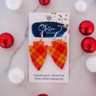 Red & Gold Plaid Arrowhead Dangles