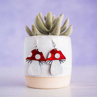 Red Pearl Mushroom Layered Acrylic Dangles 2