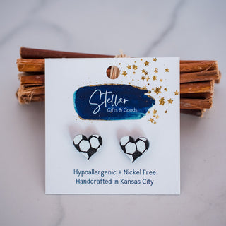 Soccer Ball Heart Studs