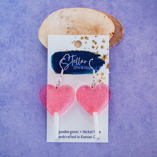 Pink Glitter Valentine Heart Lollipop Dangles