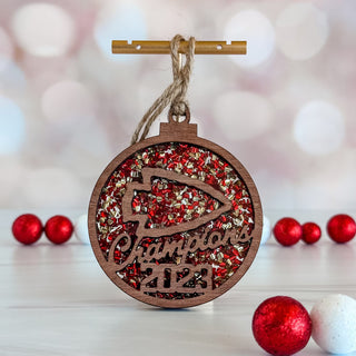 Champions 2023 Arrowhead Ornament with Red & Gold Glitter