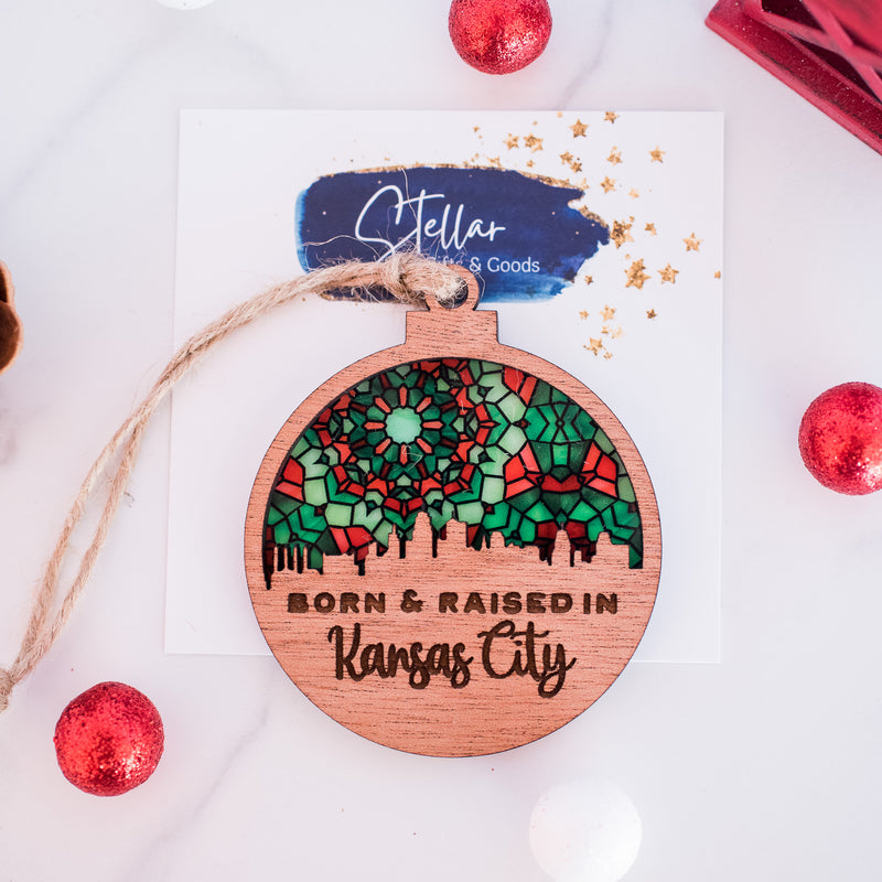 Born & Raised in Kansas City Ornament with Stained Glass