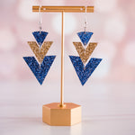 Blue & Gold Glitter Triple Triangle Drops