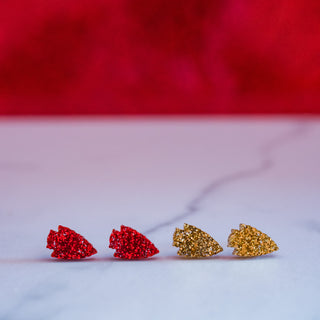 Red & Gold Glitter Arrowhead Studs 2 pack