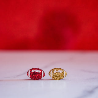 Red & Gold Glitter Hand Painted Football Studs