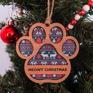 Meowy Christmas Cat Paw Print Ornament