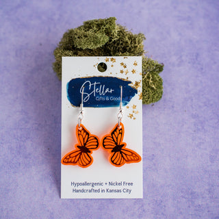 Petite Orange Butterfly Dangles